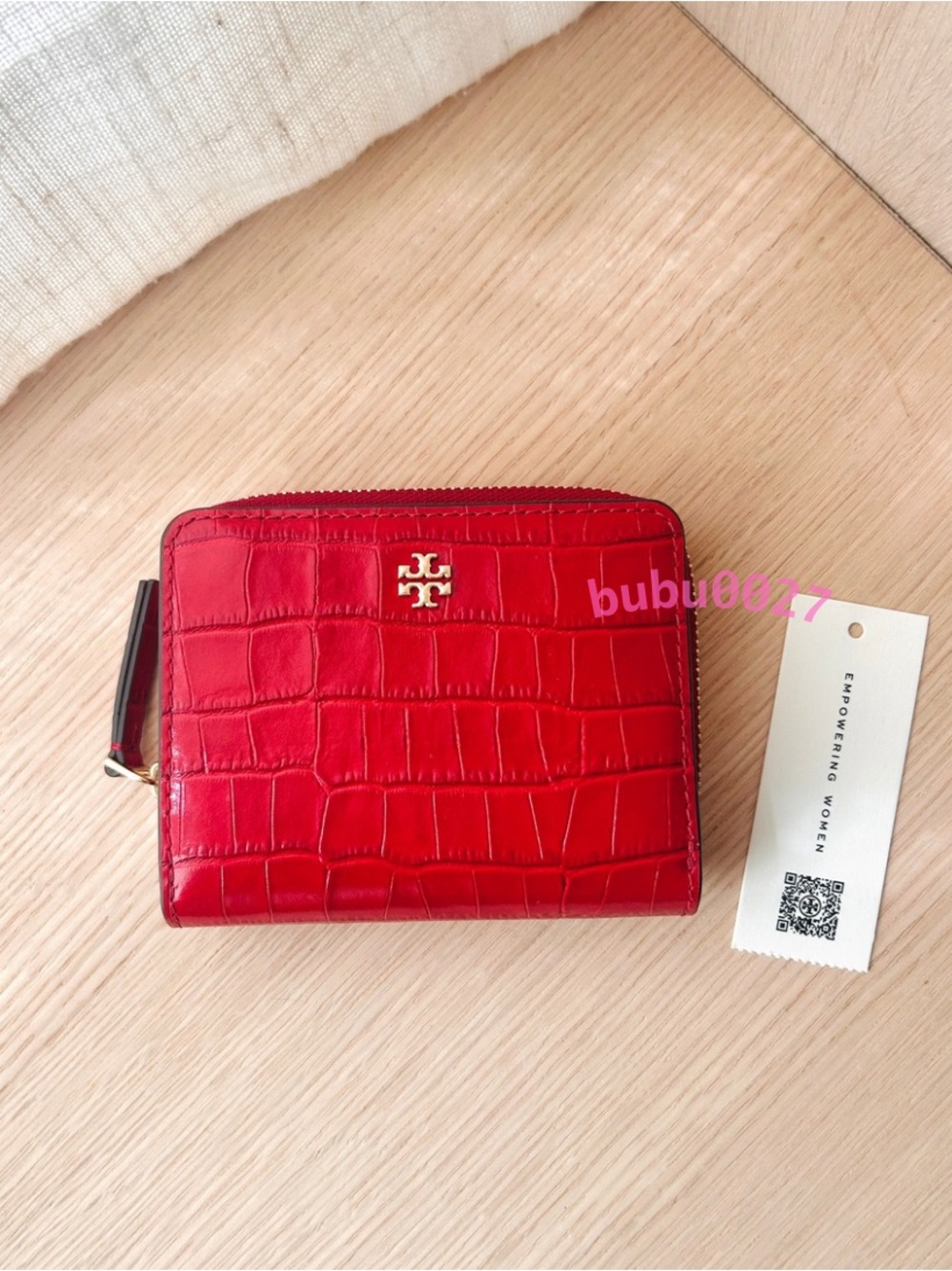 NWT💋Tory Burch Emerson Embossed Mini Wallet 175891 Red Sky y2k gifts Coin Zip